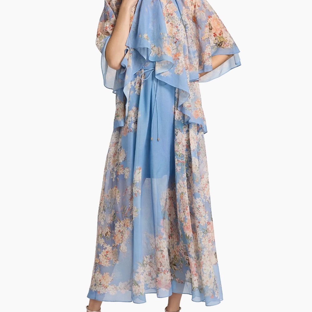 NWT Zimmermann Blue Floral Tie-Waist Maxi Dress - Picture 3 of 5